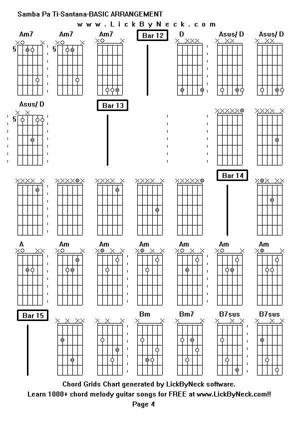 Chord Grids Chart of chord melody fingerstyle guitar song-Samba Pa Ti-Santana-BASIC ARRANGEMENT,generated by LickByNeck software.